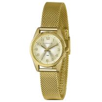 Relogio Lince Feminino dourado pequeno com numeros pulseira malha de aço esteira mesh a prova dagua LRG4674L C2KX