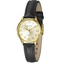 Relogio Lince Feminino Dourado pequeno pulseira de couro com numeros LRCH212L30 C2PX