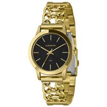 Relogio Lince Feminino Dourado preto pulseira com elos minimalista sofisticado moderno luxo prova dagua LRG4773L36 P1KX