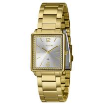 Relogio Lince Feminino dourado quadrado aço strass prova dagua LQG4737L28 S2KX
