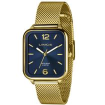 Relogio Lince feminino dourado quadrado mostrador azul retangular a prova de agua banhado folheado MQGH213L34 D2KX