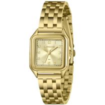 Relogio Lince Feminino dourado quadrado pequeno banhado folheado com numeros LQGM046L30 C2KX