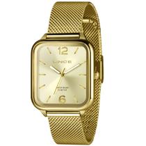 Relogio Lince feminino dourado quadrado retangular a prova de agua banhado folheado MQGH213L34 C2KX