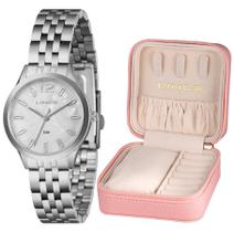 Relógio lince feminino prata com estojo porta joias lrmh226l32b2sx