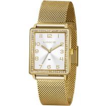 Relógio LINCE feminino quadrado dourado strass LQG4665L S2KX