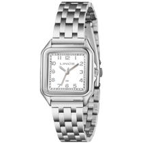 Relogio Lince Feminino quadrado retro prata prateado branco com numeros aço LQMM046L30 B2SX original