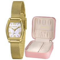 Relógio Lince Feminino Ref: Lqgh278l22 B2kx Dourado Retangular Estojo Porta Joia