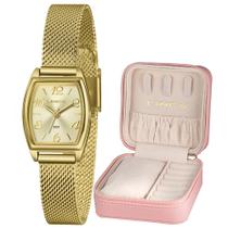 Relógio Lince Feminino Ref: Lqgh278l22 C2kx Dourado Retangular Estojo Porta Joia