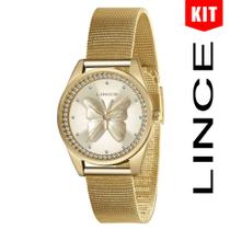 Relógio LINCE KIT feminino dourado borboleta LRGJ146L KN94