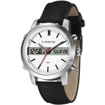Relogio Lince Masculino anadigi prata branco pulseira de couro MAC4763L46 B1PX