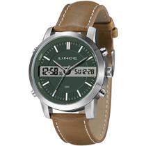 Relogio Lince Masculino anadigi prata verde pulseira de couro MAC4763L46 E1NX