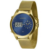 Relogio Lince Masculino digital e analogico dourado fundo azul MAG4722L D1KX