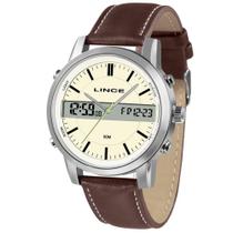 Relogio Lince Masculino digital e analogico prata pulseira de couro anadigi MAC4489L B1NB