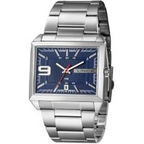 Relogio Lince Masculino quadrado prata prateado azul grande calendario moderno a prova dagua MQM4752L46 D2SX