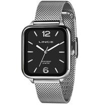 Relogio Lince Masculino quadrado prata preto minimalista moderno pulseira esteira prova dagua MQMH213L34 P2SX