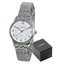 Relógio Lince Prateado Feminino com Fundo Branco Resistente