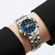 Relógio luxo cravejado prata dourado poedagar