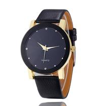 Relógio Luxo Dourado Feminino Casual Pulseira de Couro Sport Preto InTimes