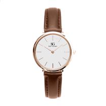 Relógio Luxo Feminino Couro Marrom Saint Germain Bronx Rose Gold 32mm