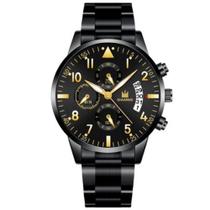 Relógio Luxo Ultrafino Shaarms Inox Preto Dourado