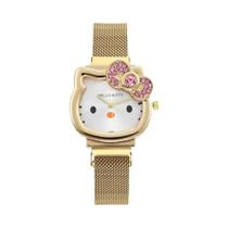 Relógio Magnético Kawaii Hello Kitty Com Laço De Gato Em Diamante Rosa Ouro Prata Para Mulheres E