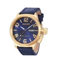 Relógio Magnum Masculino - Dourado com Pulseira de Couro Azul