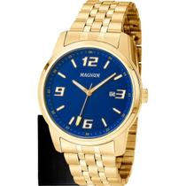 Relógio Magnum Masculino Dourado Fundo Azul Ma32158a Kit