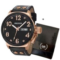 Relógio Magnum Masculino Ma32783P Bronze Couro Preto Prova Dagua