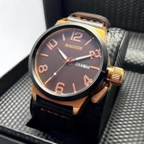 Relógio Magnum Masculino Original Luxo Couro Marrom 10ATM