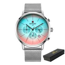 Relógio marca superior luxo malha aço inoxidável quartzo reward
