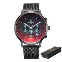 Relógio marca superior luxo malha aço inoxidável quartzo reward