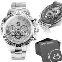 relogio masculino aço inox grande original prateado + caixa analogico pesado edição limitada qualidade premium dragão