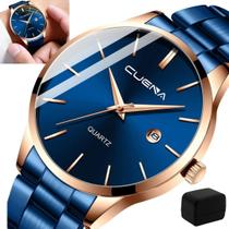 Relógio Masculino Aço Inox Quartz Azul Calendário