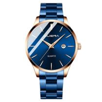 Relógio Masculino Aço Inox Quartz Azul Calendário