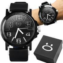 Relogio Masculino Aço Inox Silicone Preto + Caixa Premium ajustavel preto robusto pesado qualidade premium presente