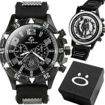 Relogio Masculino Aço Inox Silicone Preto + Caixa Premium silicone ponteiro ajustavel autentico qualidade premium social - Orizom