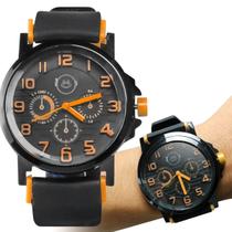 Relogio Masculino Aço Inox Social Silicone Preto presente casual ajustavel analogico laranja original Relogio Masculino Aço Inox Social Silicone Preto presente casual ajustavel analogico laranja original