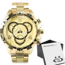 relogio masculino aço inoxidável dourado caixa premium grande original presente analogico social pesado casual ponteiro