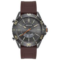 Relógio Masculino Anadigi Chumbo Pulseira Silicone Marrom - Seculus