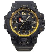 Relógio Masculino AnaDigi Onix OX117 Resistente à água 5 ATM Preto e Dourado Caixa em Resina Preto Pulseira de Borracha Visor Acrílico Redondo Fivela Relógio Masculino AnaDigi Onix OX117 Resistente à água 5 ATM Preto e Dourado Caixa em Resina Preto Pulseira de Borracha Visor Acrílico Redondo Fivela