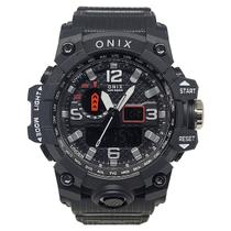 Relógio Masculino AnaDigi Onix OX121 Resistente à água 5 ATM Preto Caixa em Borracha Pulseira de Borracha Visor Acrílico Redondo Fivela Bateria