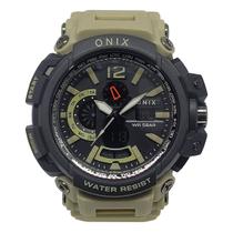 Relógio Masculino AnaDigi Onix OX124 Resistente à água 5 ATM Preto Caixa em Resina Pulseira de Plástico Bege Visor Acrílico Redondo Fivela Bateria