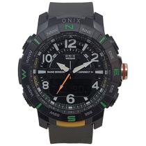 Relógio Masculino AnaDigi Onix OX125 Resistente à água 5 ATM Preto Caixa em Resina Pulseira de Borracha Visor Acrílico Redondo Fivela Bateria Casual