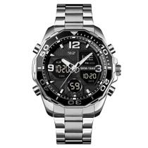 Relógio Masculino AnaDigi Skmei 1649 Resistente à água 3 ATM Preto Caixa em Metal Prata Pulseira de Aço Visor Cristal Mineral Redondo Dobrável com Relógio Masculino AnaDigi Skmei 1649 Resistente à água 3 ATM Preto Caixa em Metal Prata Pulseira de Aço Visor Cristal Mineral Redondo Dobrável com