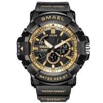 Relógio Masculino AnaDigi Smael 8036 Resistente à água 5 ATM Caixa em Resina Preto Pulseira de Borracha Visor Acrílico Redondo Fivela Bateria Casual