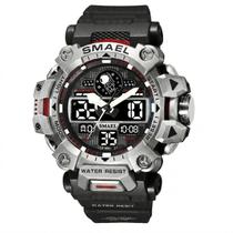 Relógio Masculino AnaDigi Smael 8078 Acrílico Preto Fivela Bateria Redondo Plástico 5 ATM Borracha Resistente Agua