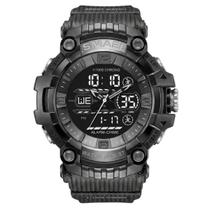 Relógio Masculino AnaDigi Smael 8089 Acrílico Preto Fivela Bateria Redondo Plástico 5 ATM Borracha Resistente Agua