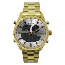Relógio Masculino AnaDigi Tuguir Infinity GCS-1265 Resistente à água 5 ATM Prata Caixa em Aço Dourado Pulseira de Aço Visor Cristal Mineral Redondo