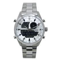 Relógio Masculino AnaDigi Tuguir Infinity GCS-1265 Resistente à água 5 ATM Prata Caixa em Aço Pulseira de Aço Visor Cristal Mineral Redondo Dobrável