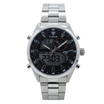 Relógio Masculino AnaDigi Tuguir Infinity GCS-1265 Resistente à água 5 ATM Preto Caixa em Aço Prata Pulseira de Aço Visor Cristal Mineral Redondo